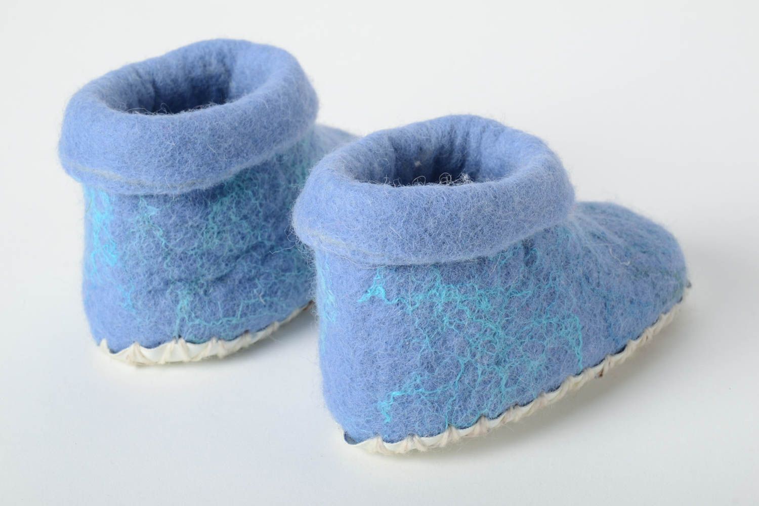 Pantoufles en laine fait main Chaussons laine bleus Accessoire enfant original photo 3
