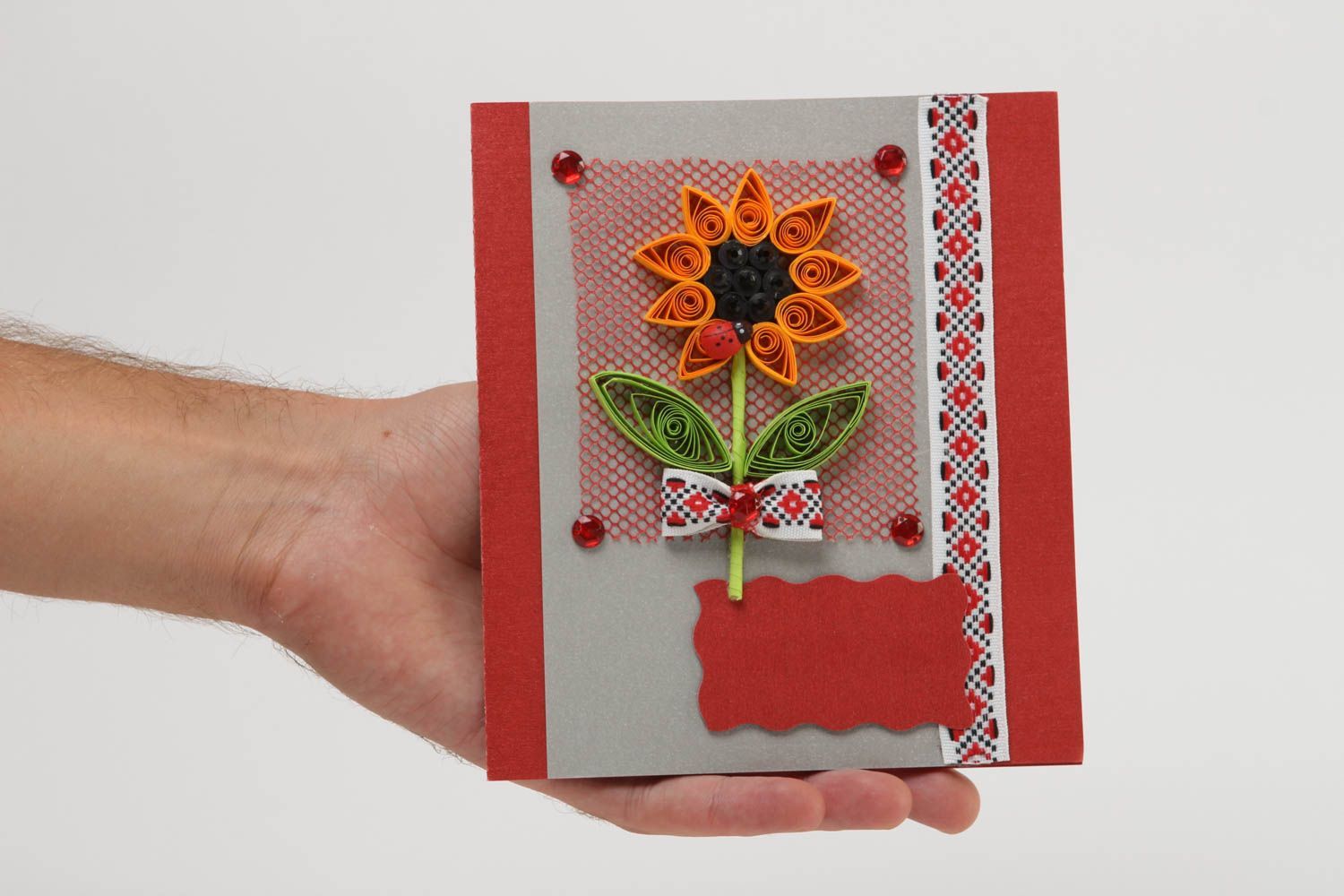 Tarjeta de felicitación roja con flor postal hecha a mano regalo original foto 5