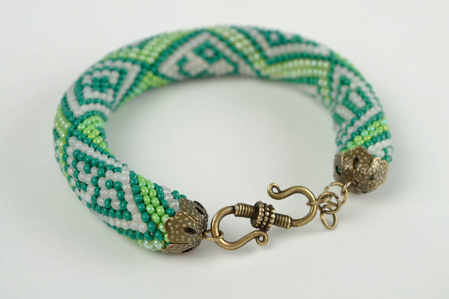 Bracelet spirale Bijoux fait main Accessoire bijou vert original perles rocaille photo 3