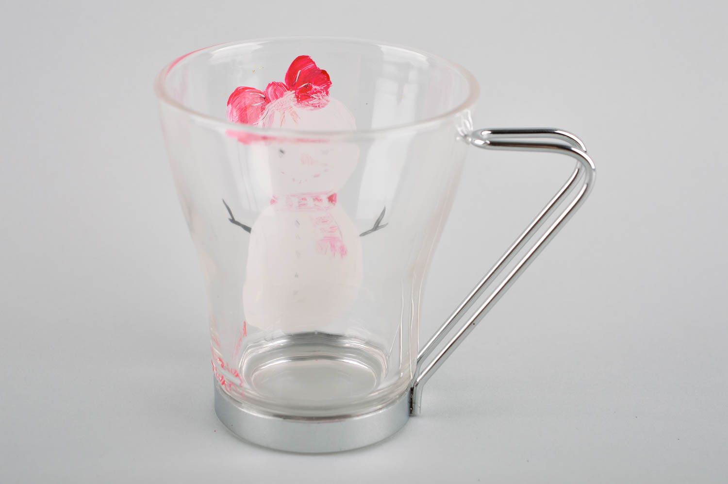 Taza de cristal con monigote de nieve artesanal menaje del hogar vajilla moderna foto 3