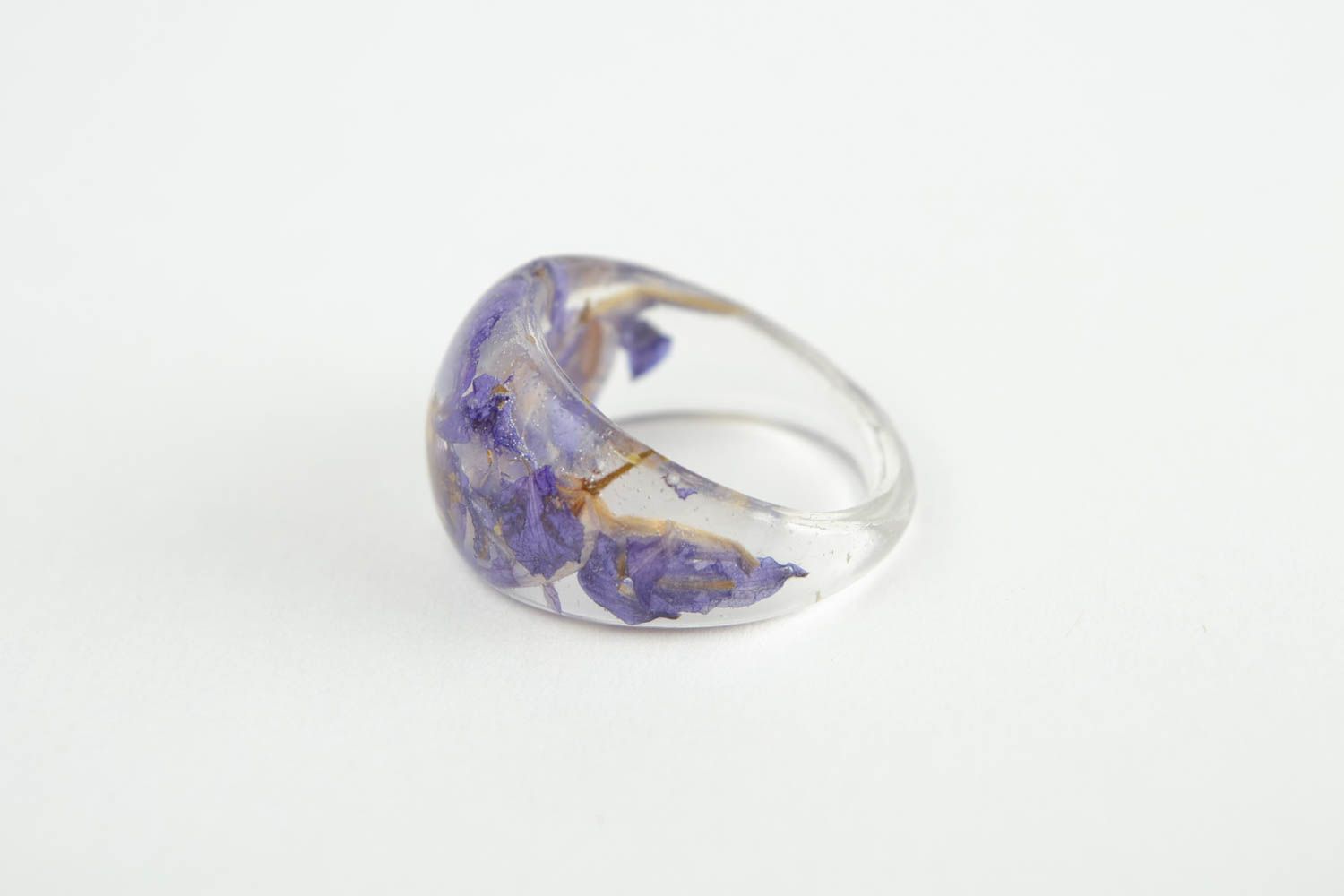 Кольцо ручной работы кольцо из эпоксидной смолы кольцо с цветами фиолетовое фото 5