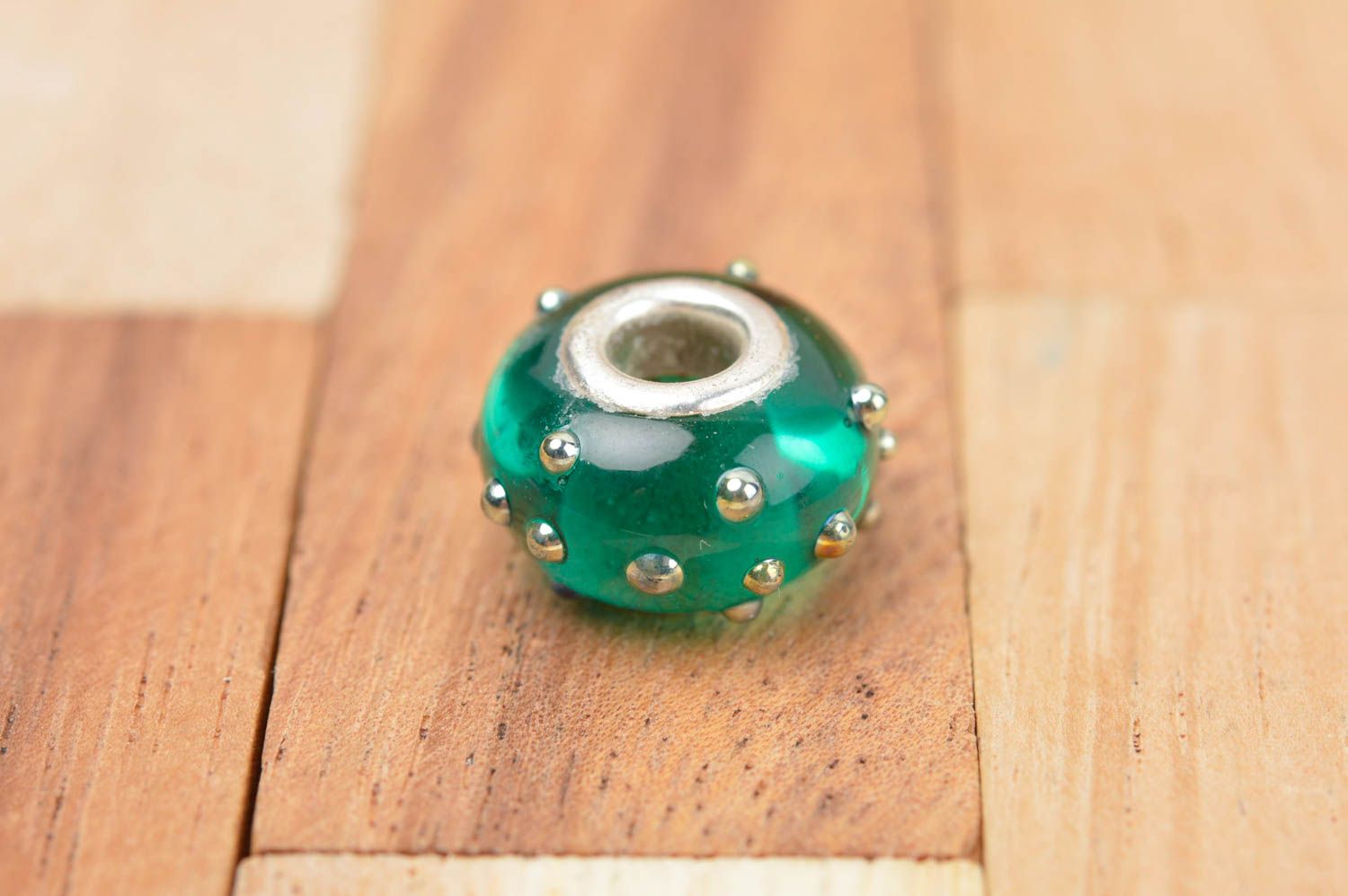 Lampwork Perle handgemachte Glasperle Schmuckperle zum Basteln grün künstlerisch foto 2