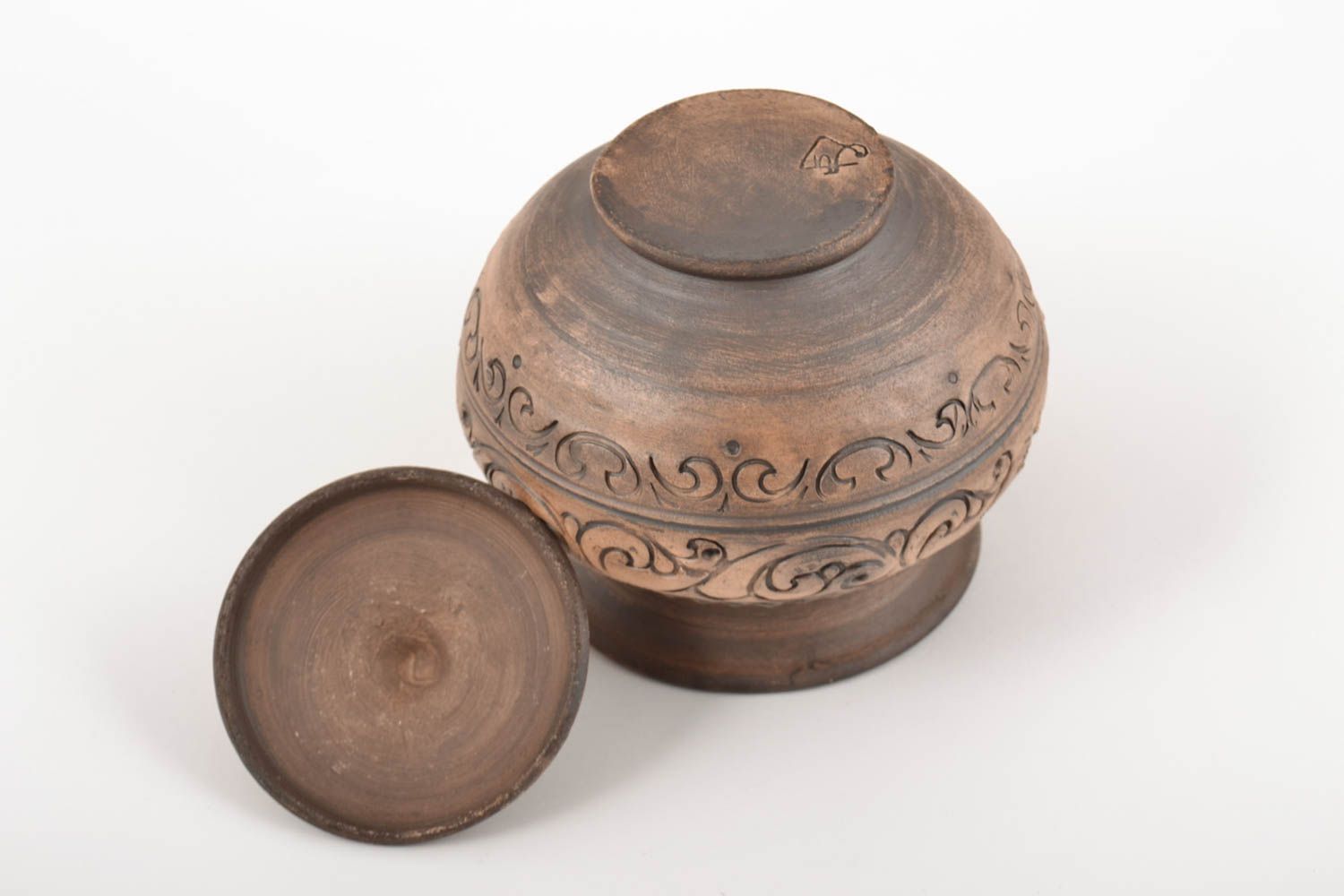 Designer ethnic ceramic pot with lid for baking handmade ornamented  photo 5
