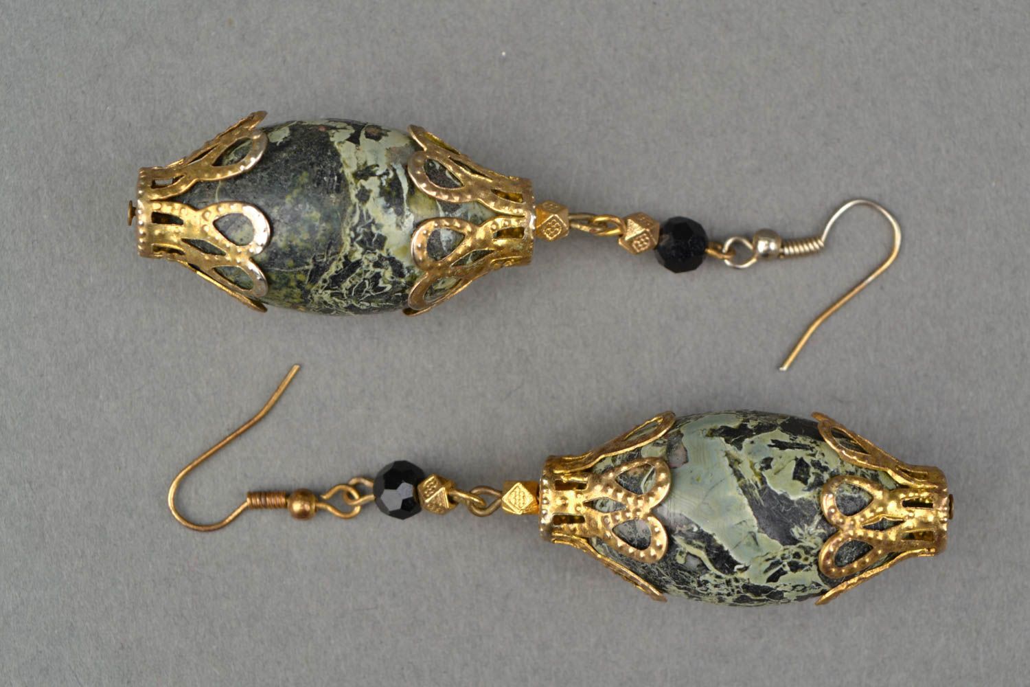 Handmade earrings with beads of unusual shape photo 3