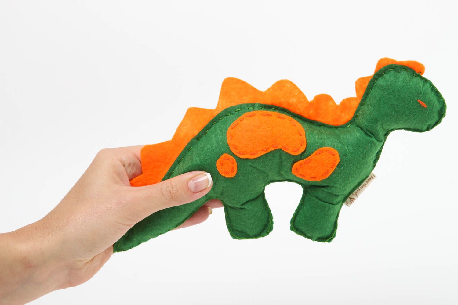 Peluche dinosaure faite main Jouet feutrine vert-orange Cadeau pour enfant photo 5
