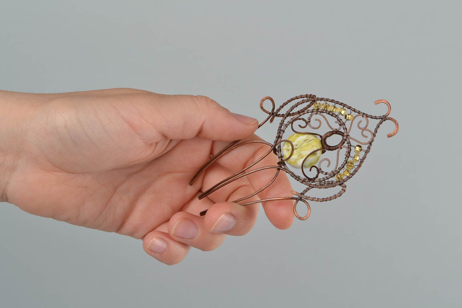 Schöner Haarkamm aus Kupfer Wire Wrap Technik mit Polymerton handmade foto 5