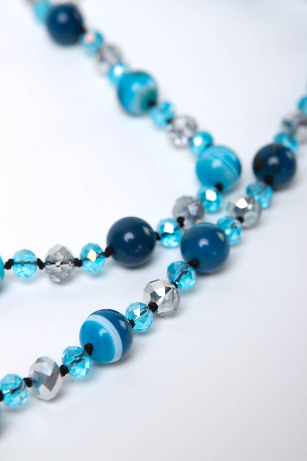 Collar original de ágata azul y cristal bisutería artesanal regalo para mujer foto 3