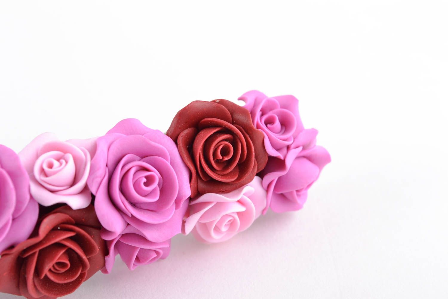 Barrette cheveux fleurs en pâte polymère faite main rose et violette pour femme photo 3