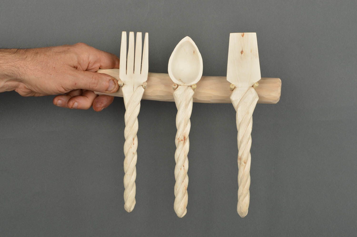Utensilios de cocina hechos a mano tenedor de madera cuchara artesanal foto 3