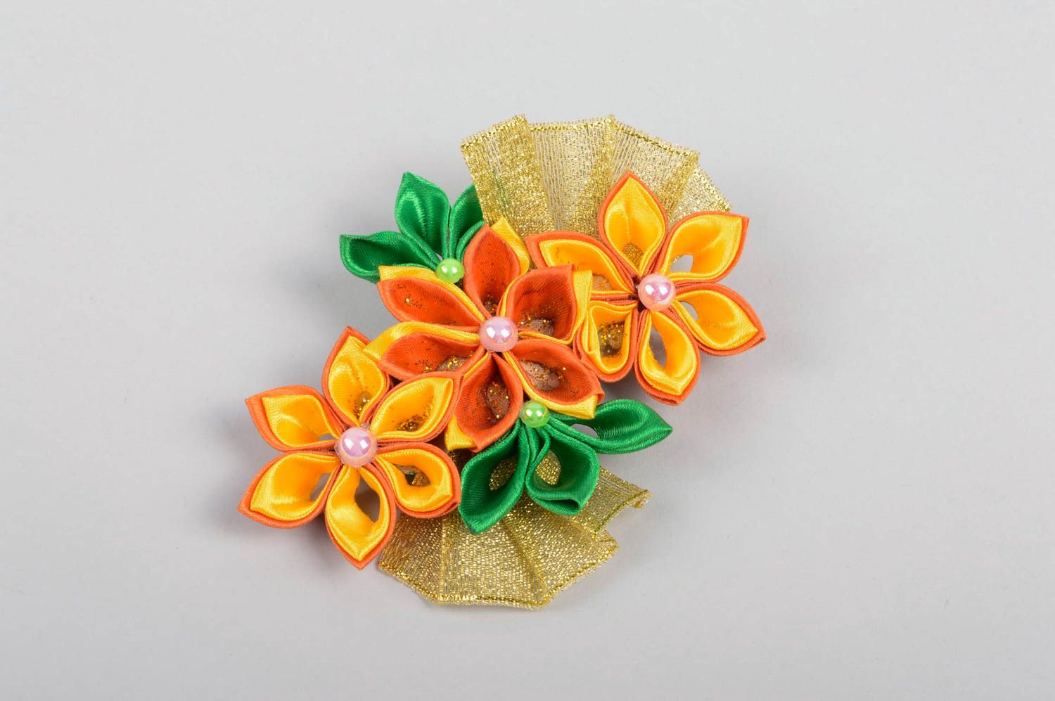 Orange Blume Haarspange handgemachter Schmuck Accessoire für Mädchen grell  foto 2