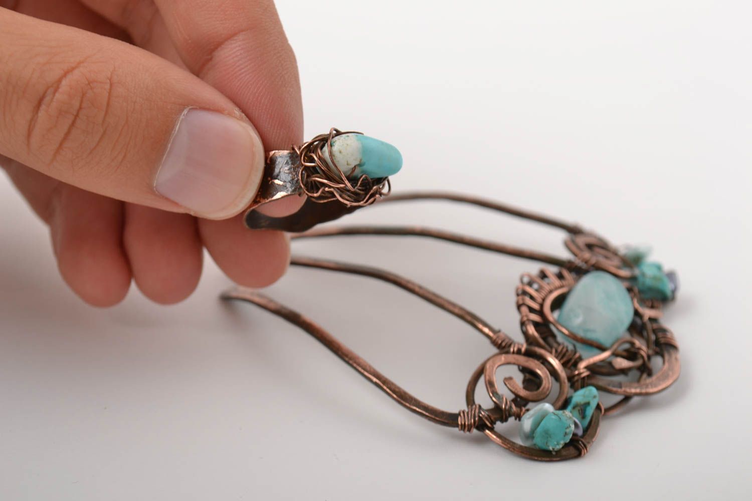 Handmade hair clip unusual hair accessory copper jewelry designer accessory photo 4