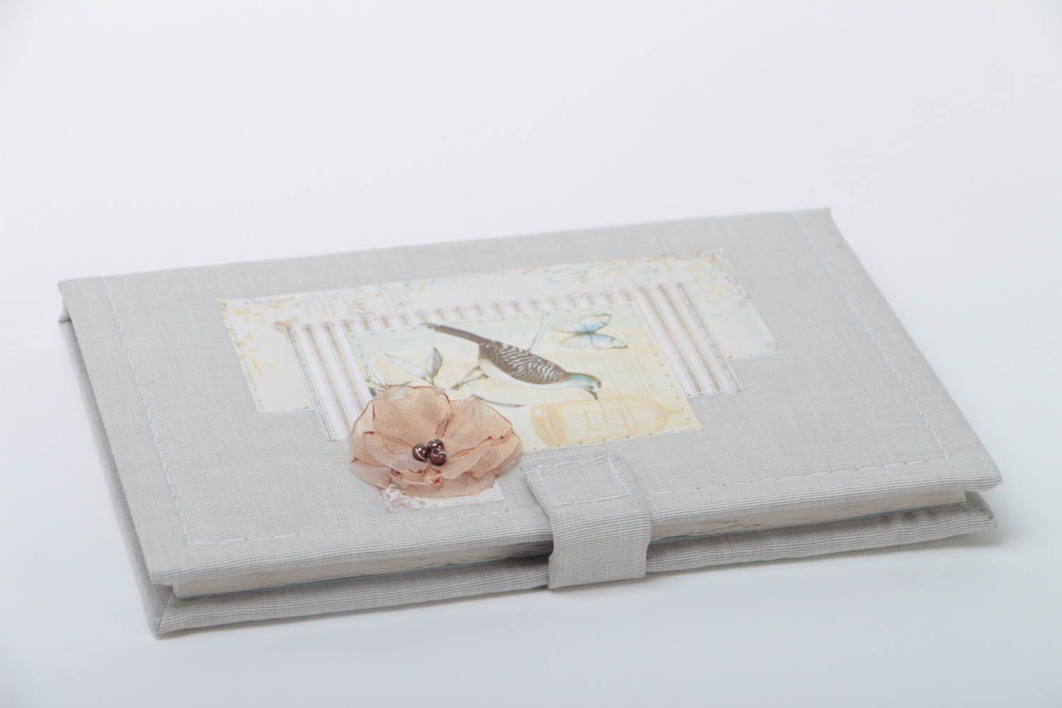 Scapbooking Notizblock mit Stoff Hülle mit Druckknopf Vogel Muster handmade foto 2