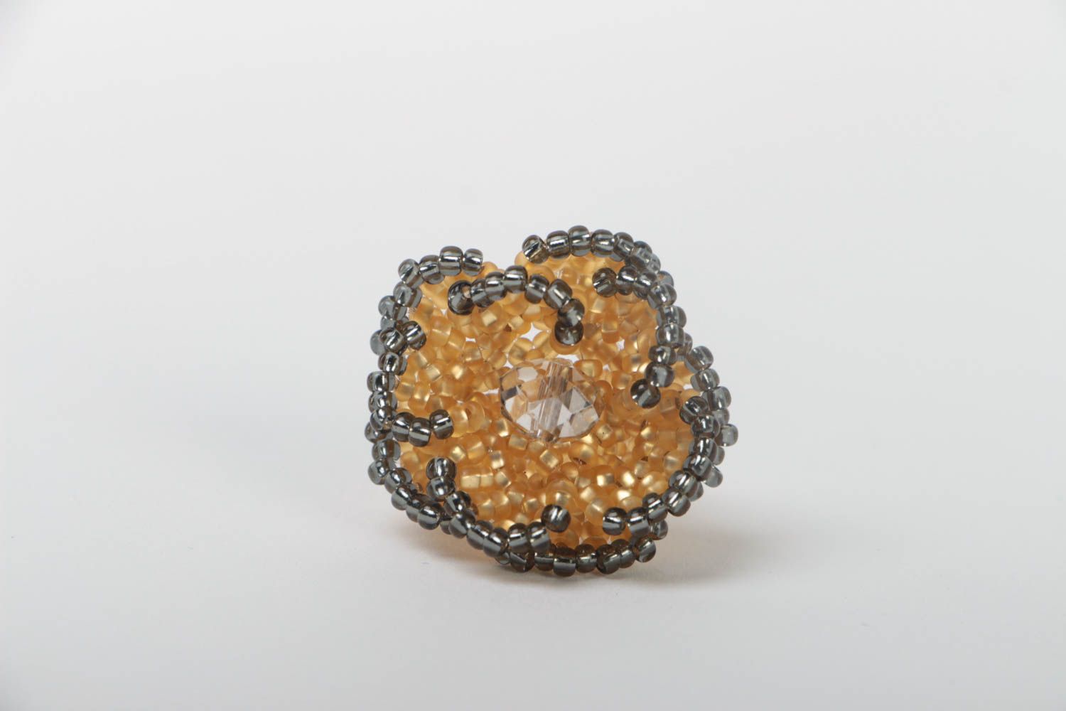 Handmade beaded ring yellow designer accessory beautiful flower jewelry photo 2