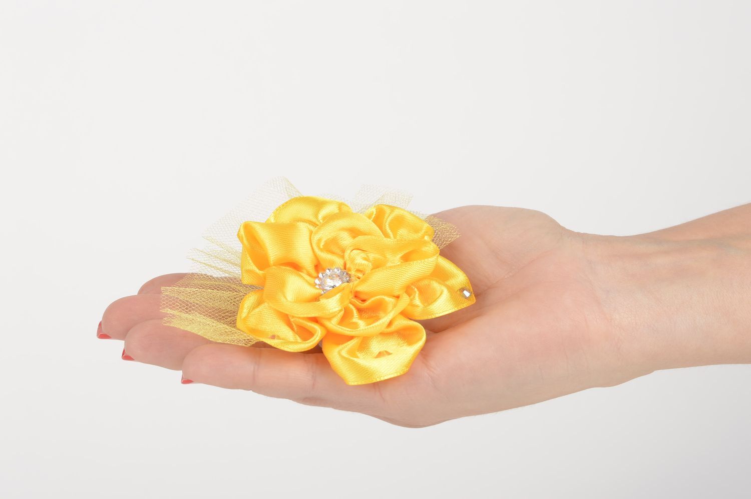 Élastique cheveux Accessoire coiffure fait main fleur jaune Cadeau pour fille photo 5