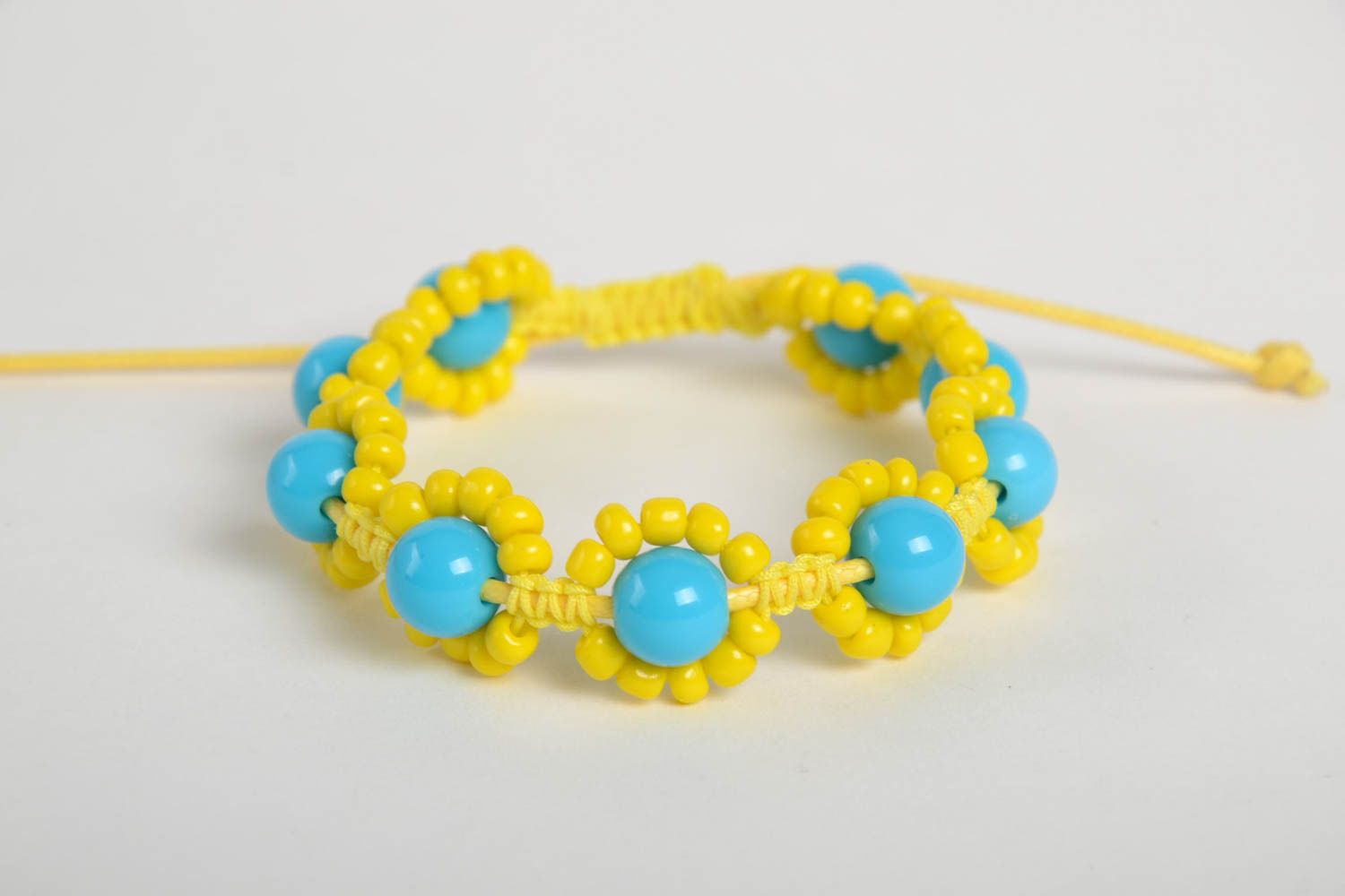 Handmade bright summer jewelry yellow wrist bracelet beaded shambala bracelet photo 1