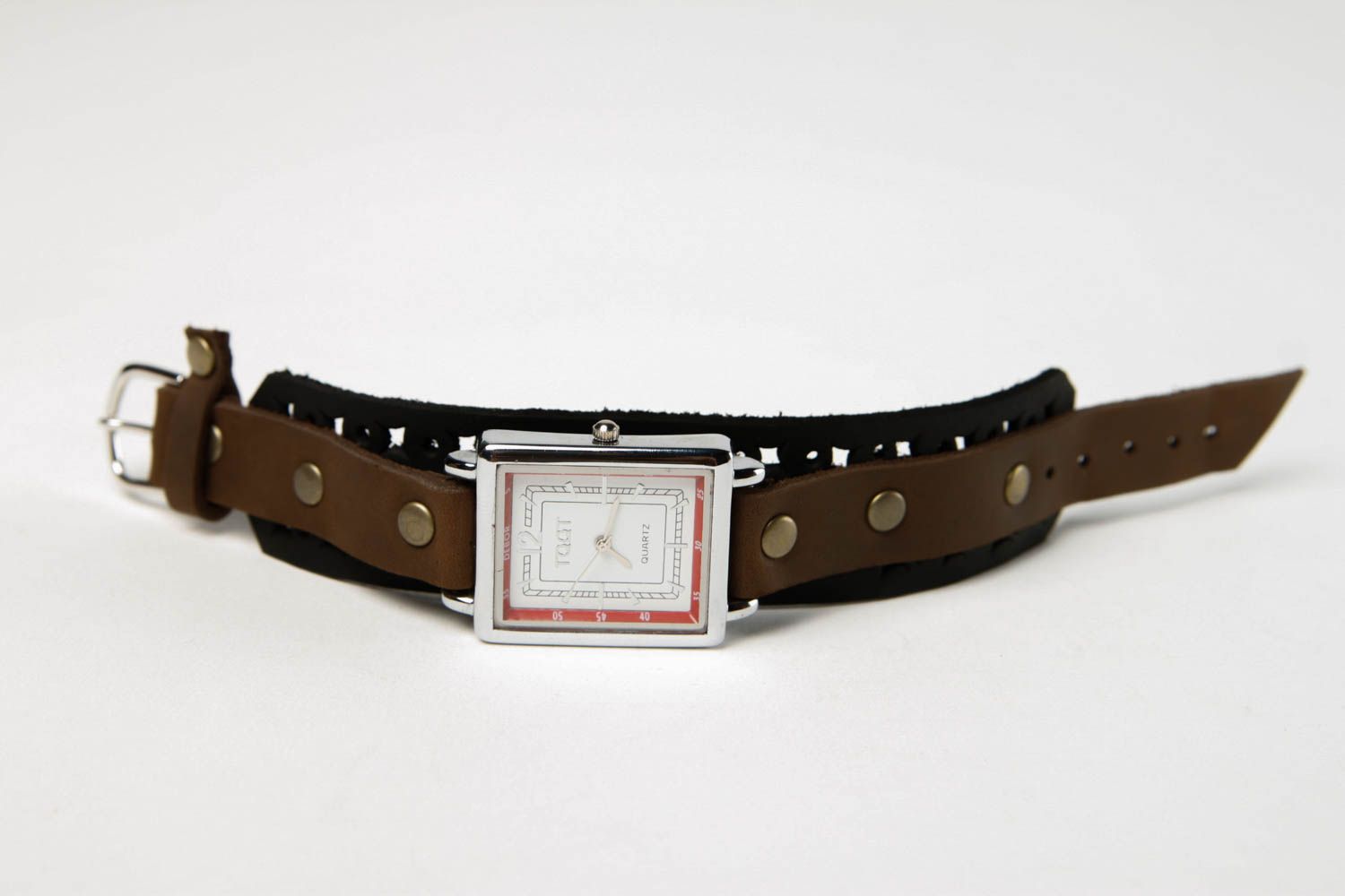 Bracelet cuir fait main Bracelet design large brun montre Accessoire en cuir photo 3