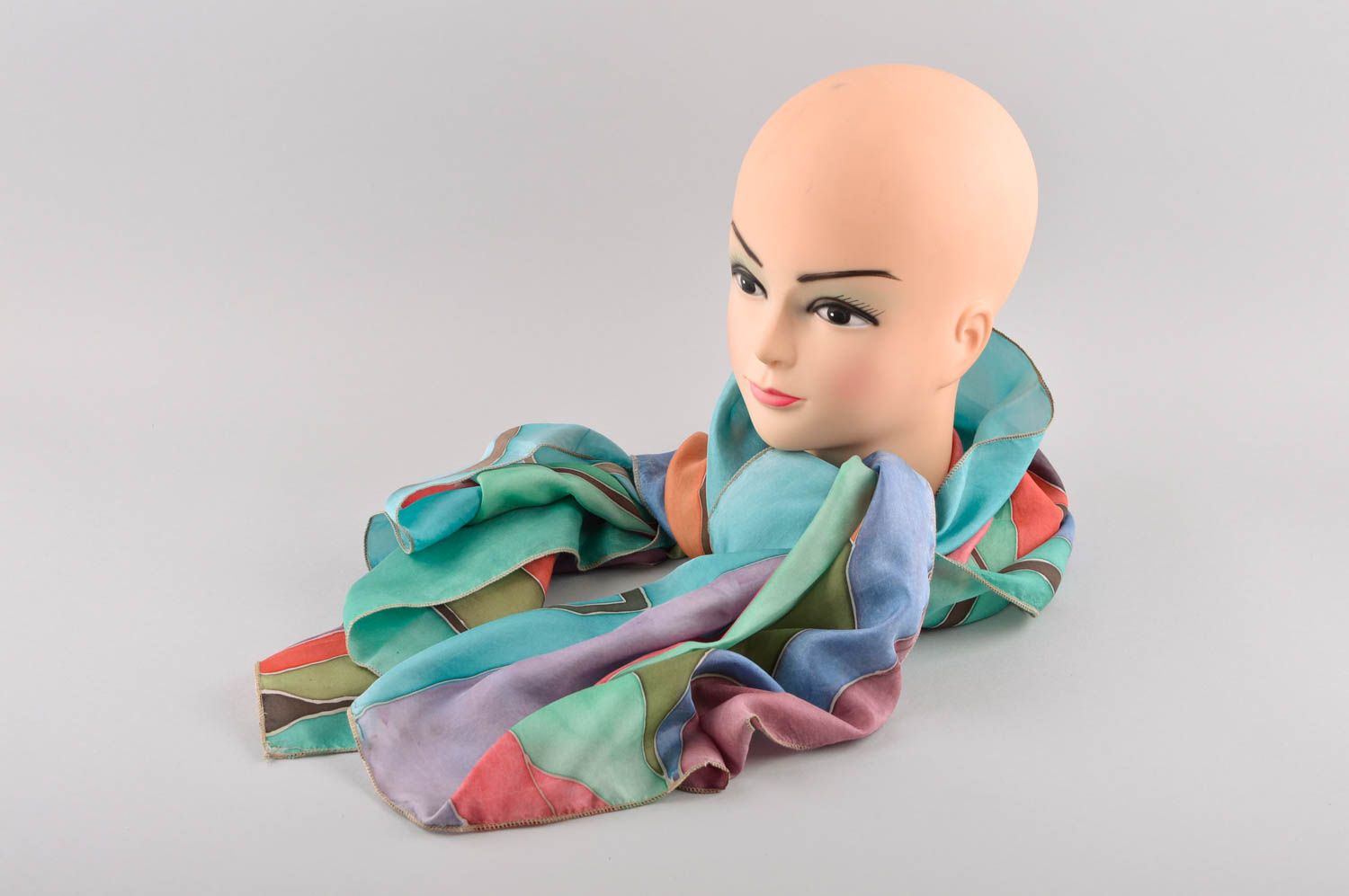 Легкий шарф ручной работы яркий шелковый шарф стильный красивый женский шарф фото 1