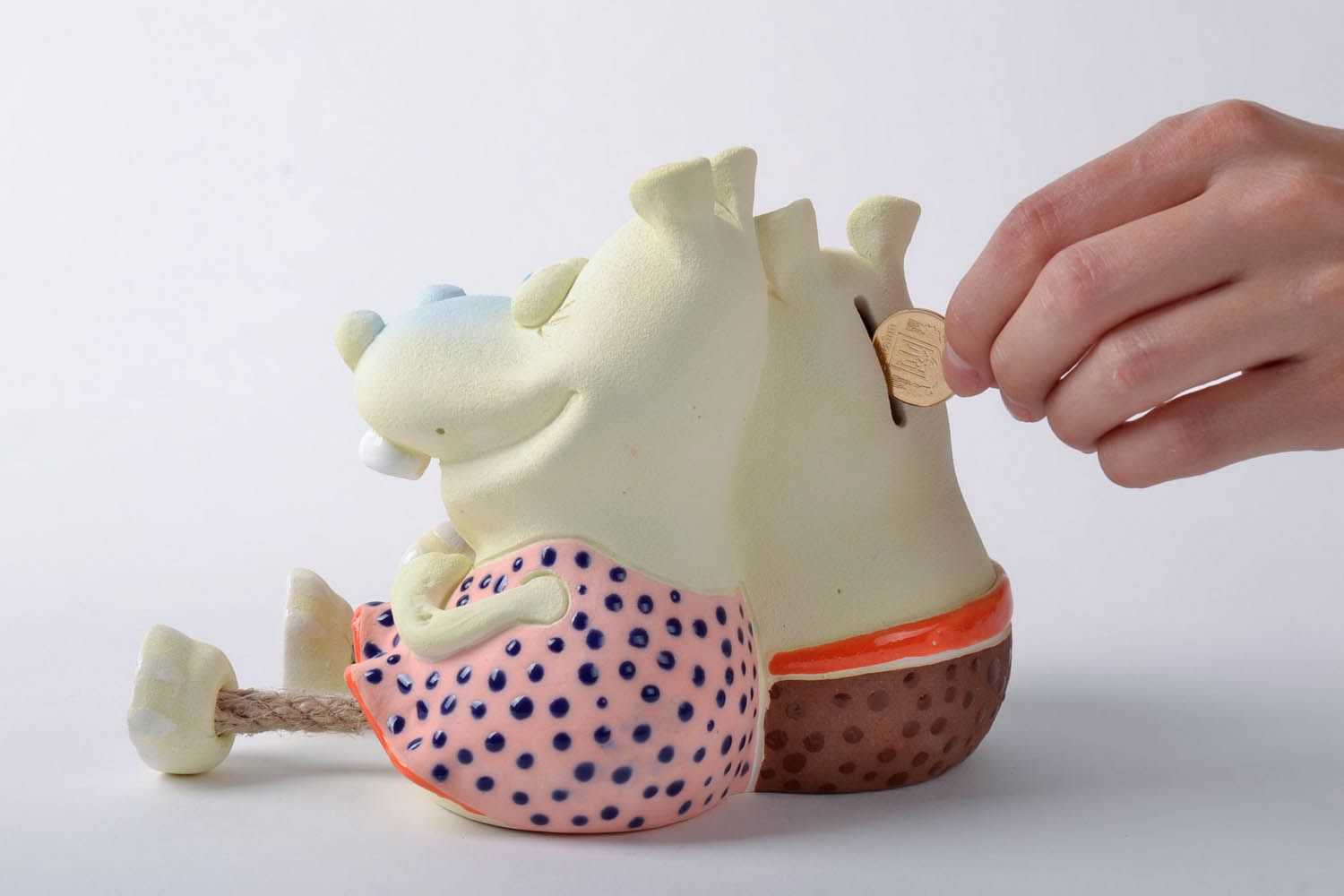 Tirelire en céramique faite main Couple d'hippopotames photo 4