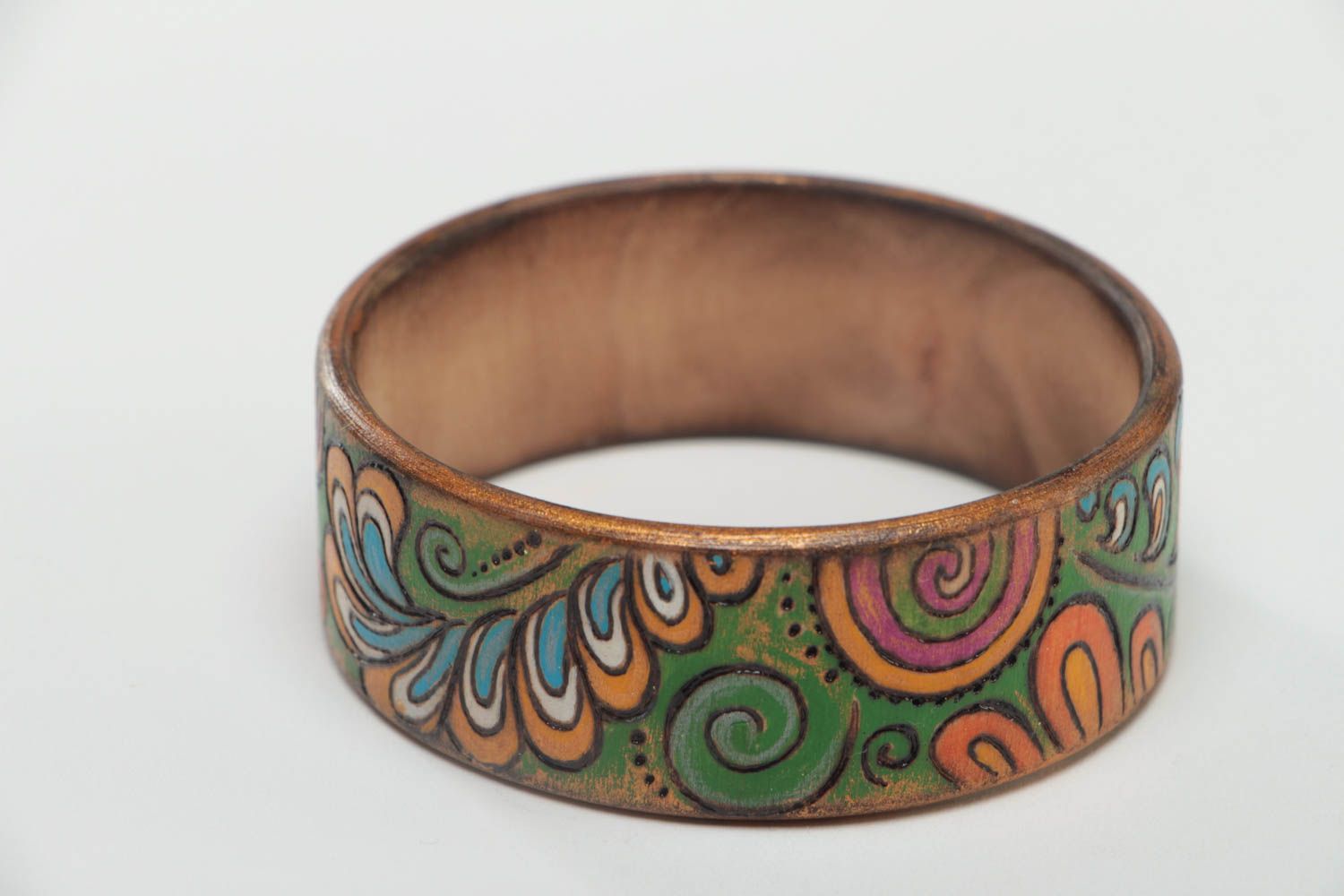Bracelet en bois femme Bijou fait main peint à l'acrylique Cadeau pour femme photo 1