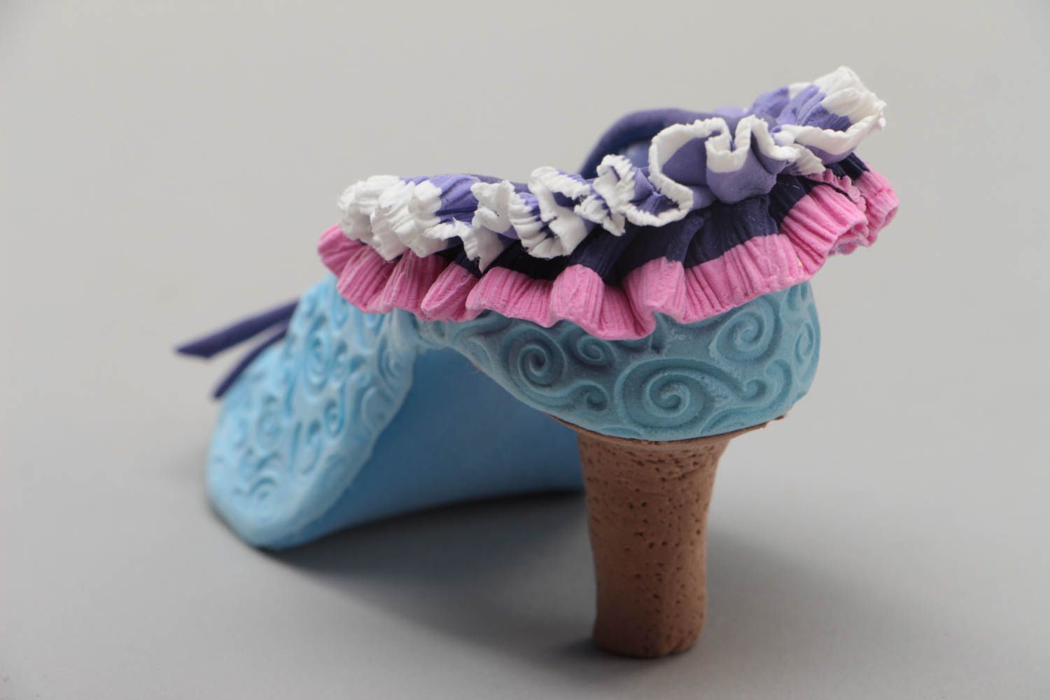 Handmade dekorative Statuette Schuh in Blau klein aus Polymerton Souvenir  foto 4