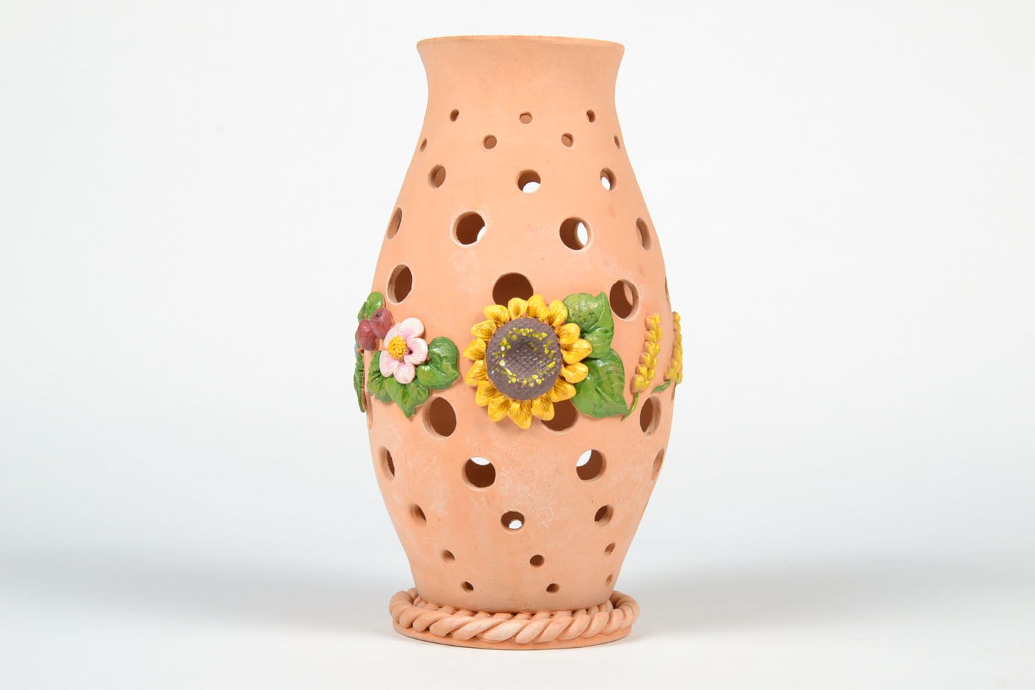 11 inches clay handmade vase with molded flowers for home décor 2 lb photo 2