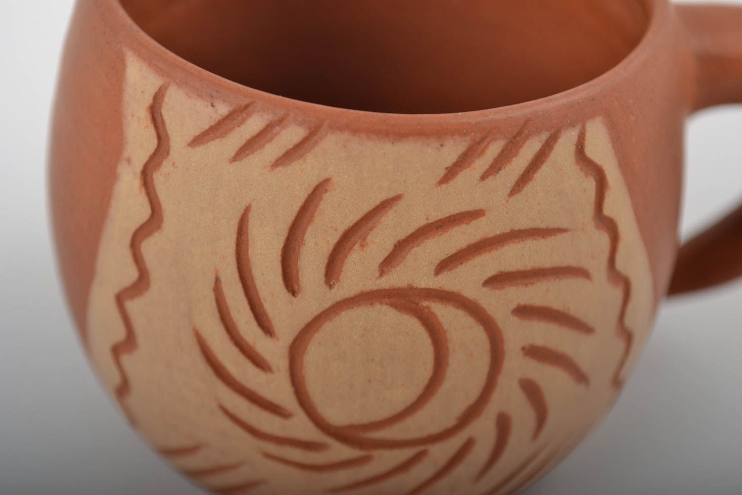5 oz ceramic clay terracotta color coffee cup with cave drawings photo 5