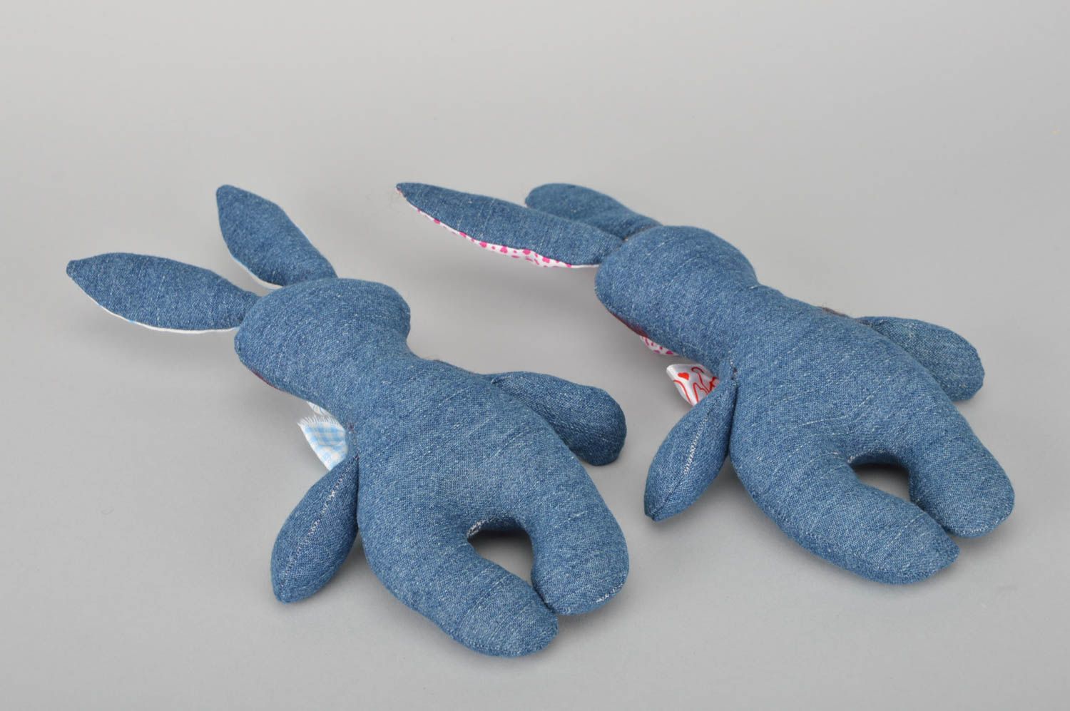 Мягкие игрушки зайцы комплект 2 шт ручная работа из ткани мальчик и девочка  фото 4