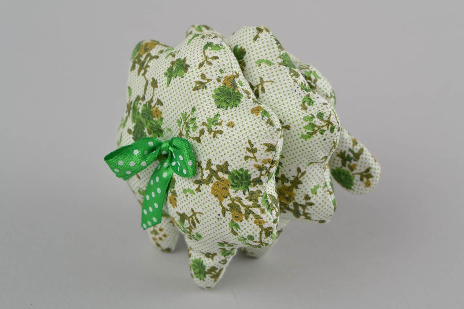 Handmade small funny soft toy sewn of faux suede in the shape of green lamb photo 4