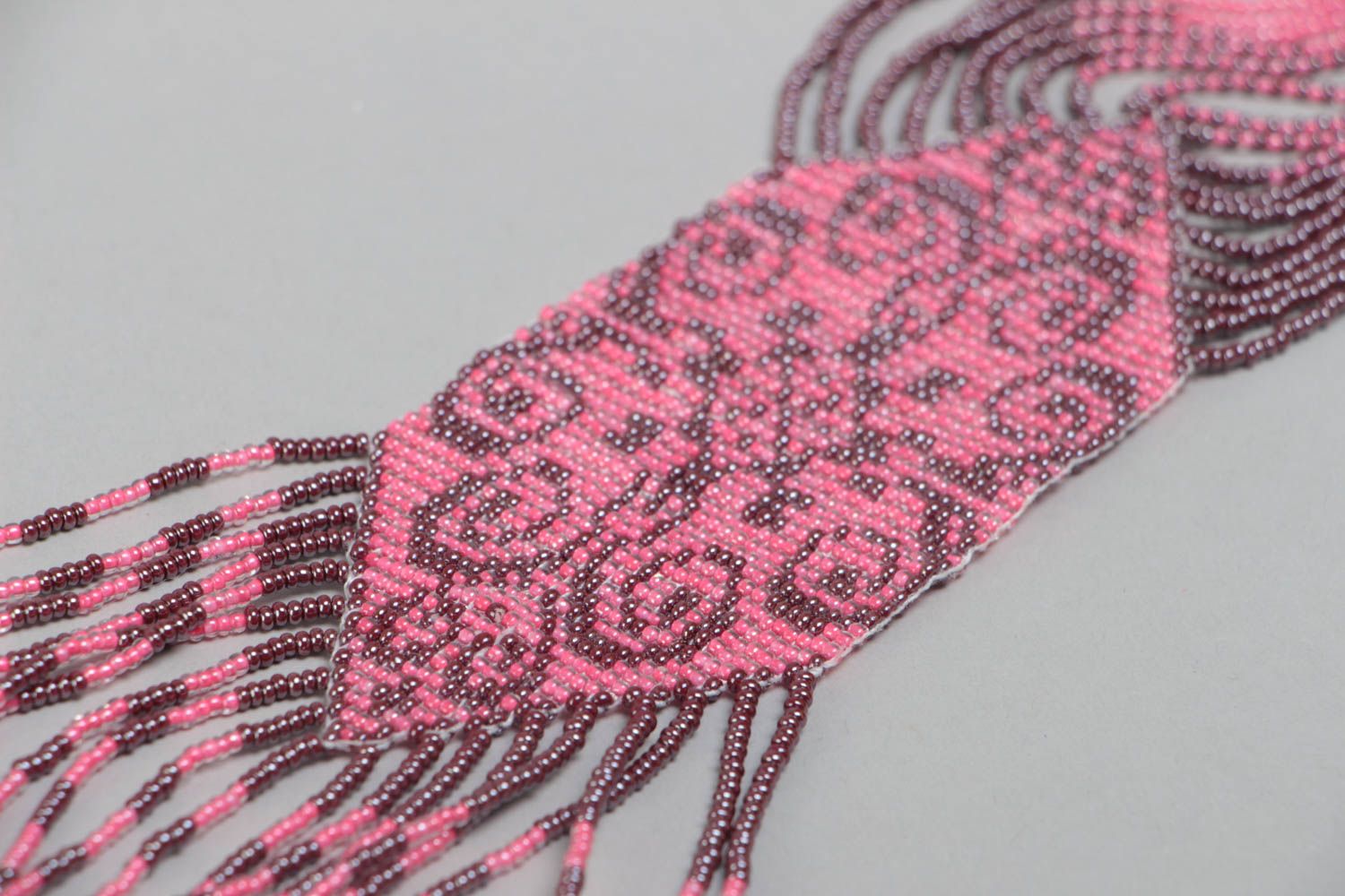 Unusual gray and pink handmade designer beaded gerdan necklace photo 3