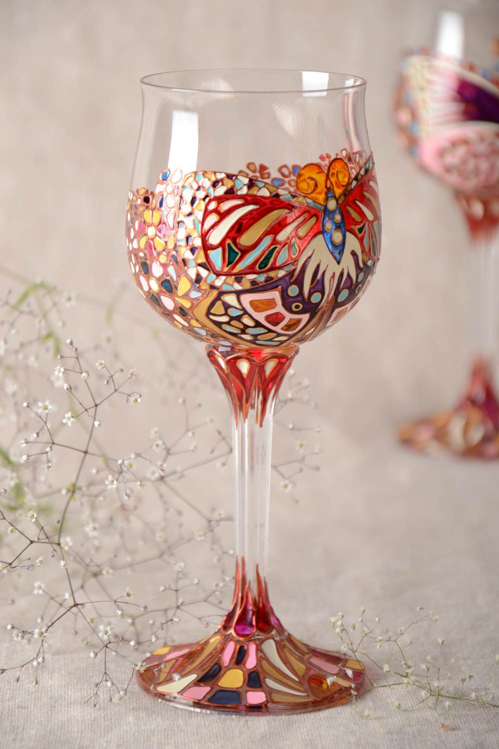 Стеклянный бокал с росписью витражными красками ручной работы Летний день 300 мл фото 1