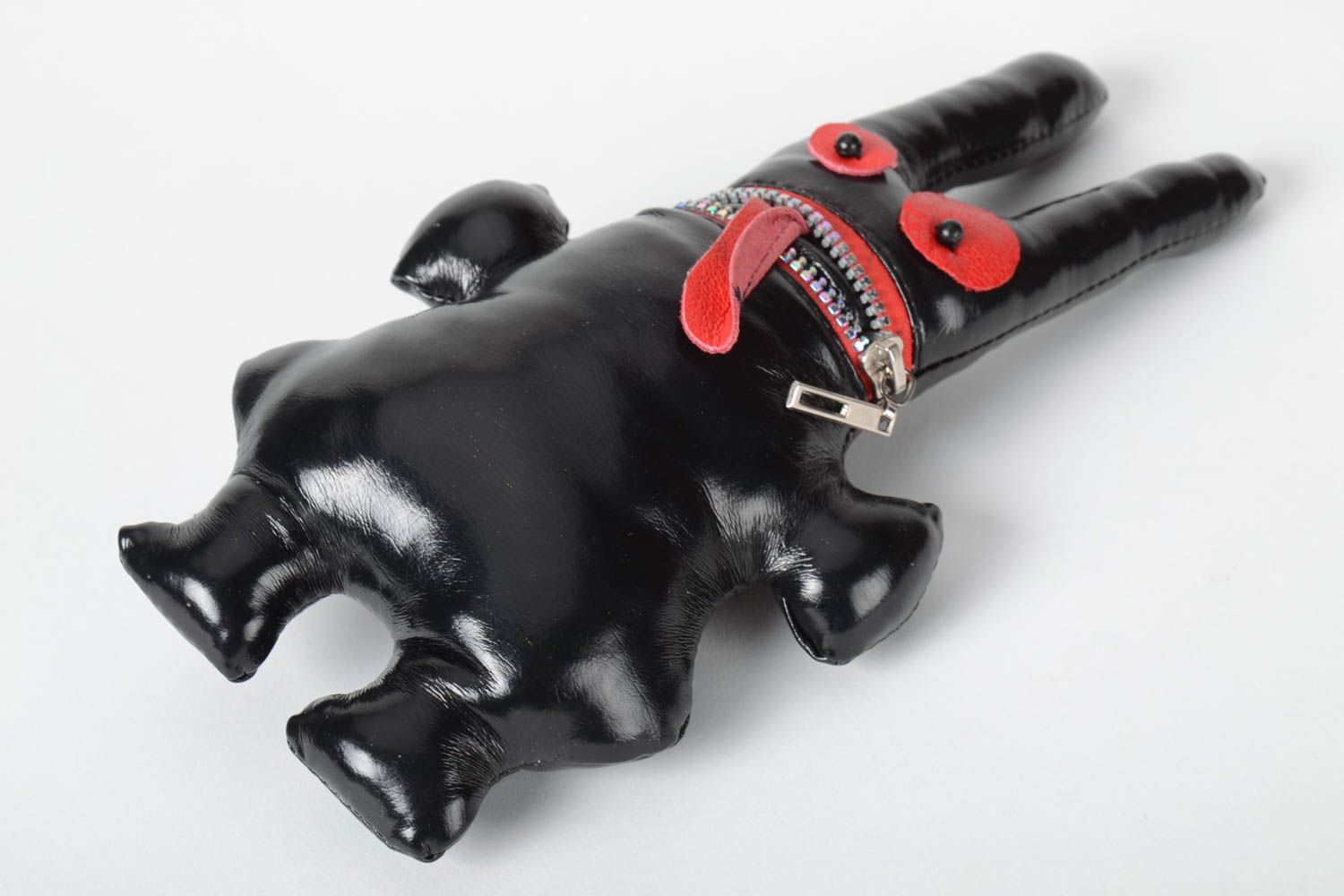 Handmade originelles Kuscheltier Hase aus Leder Haus Deko kreatives Spielzeug foto 2