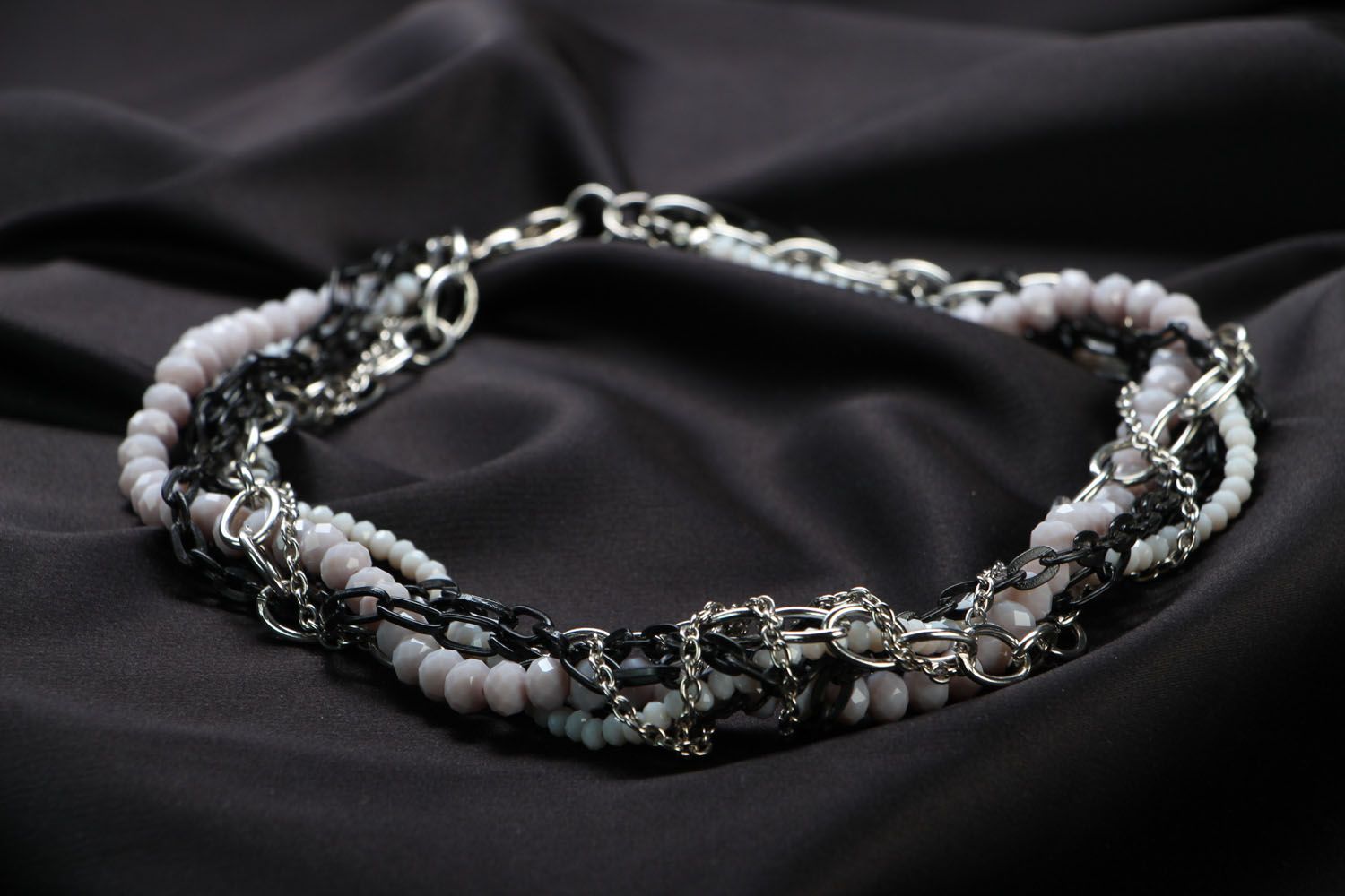 Handmade necklace with crystal and chains photo 2
