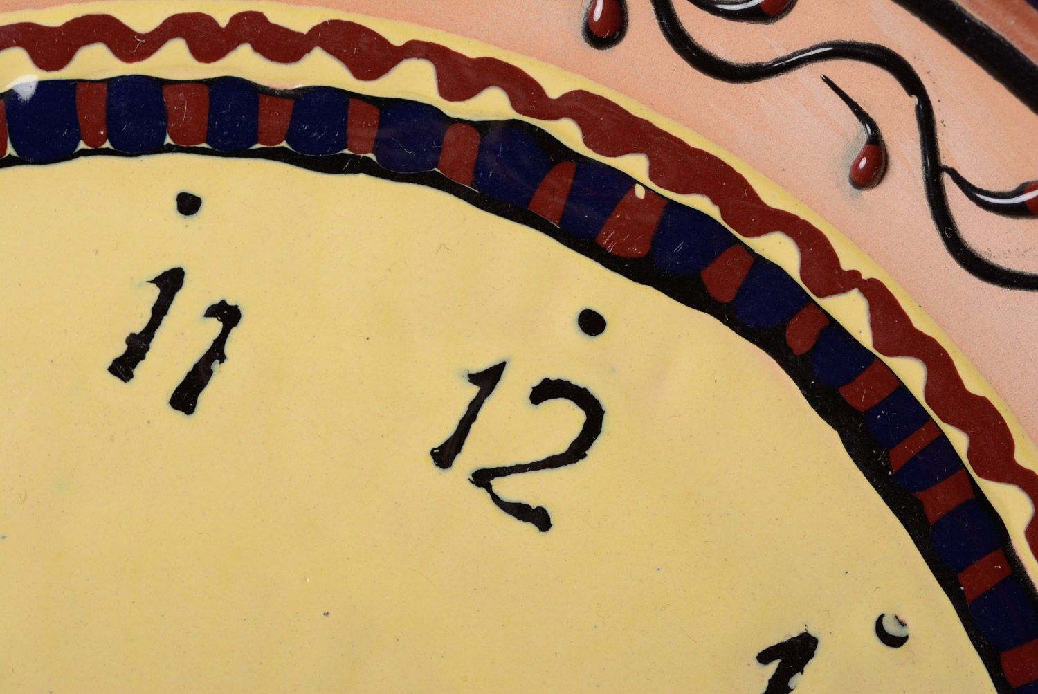 Handmade wall clock made of clay round beautiful painted majolica pottery  photo 4