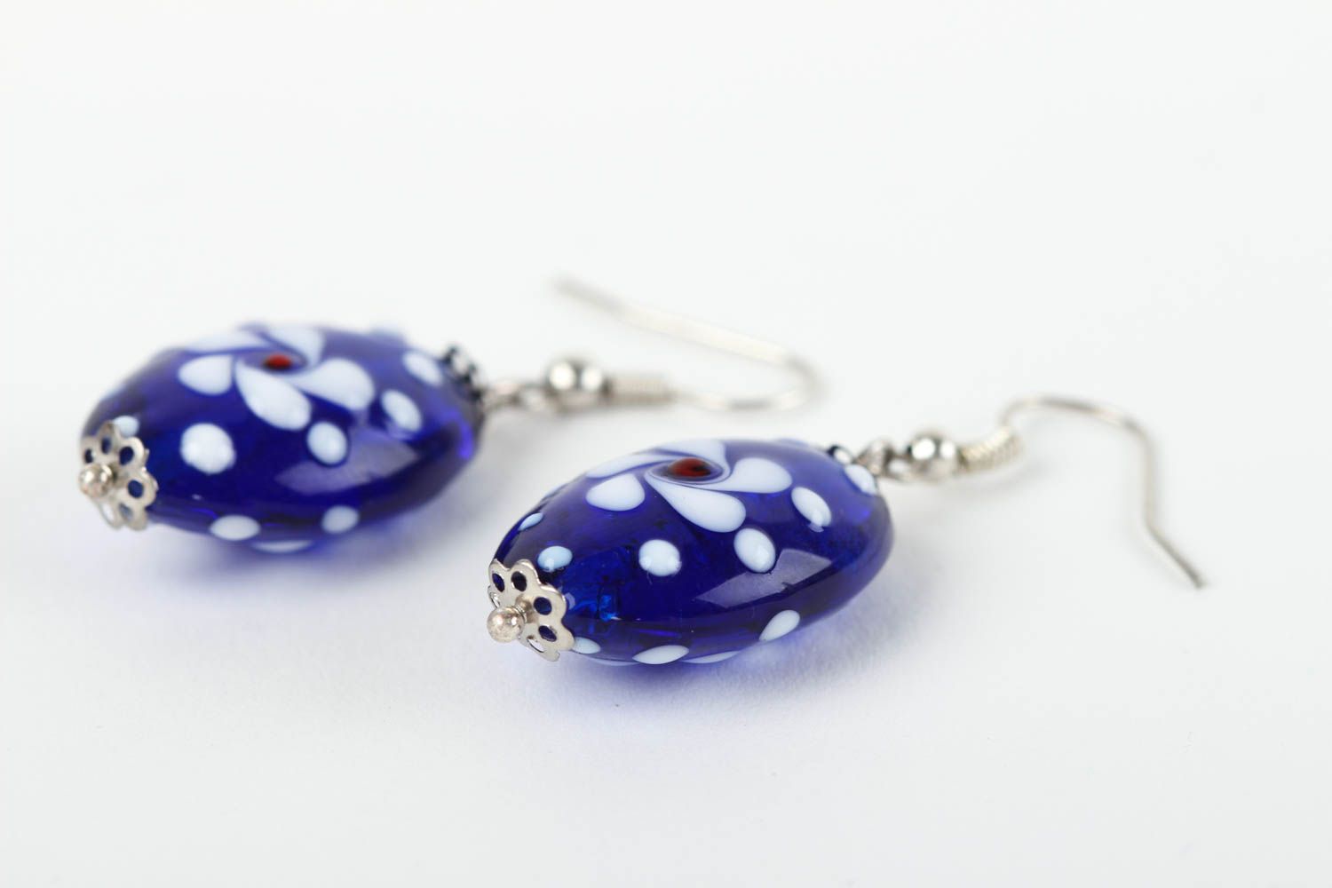 Boucles d'oreilles verre de Murano Bijou fait main bleues ovales Idée cadeau photo 3