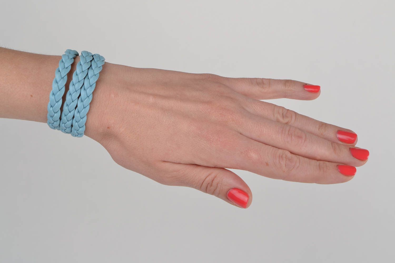 Breites blaues geflochtenes stilvolles Kunstleder Armband handmade foto 2