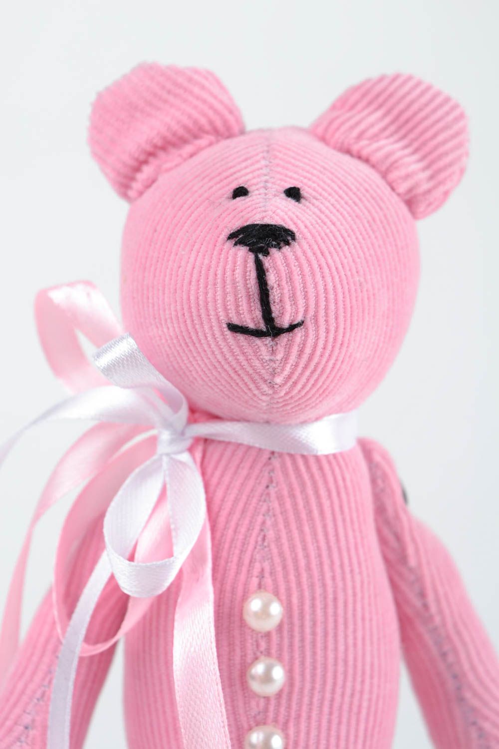 Игрушка мишка из вельвета игрушка ручной работы розовая интересный подарок фото 3