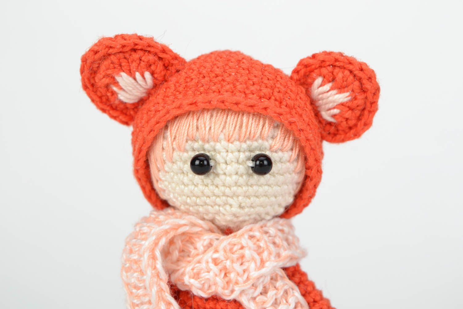 Small handmade soft crochet toy Girl in fox costume photo 3