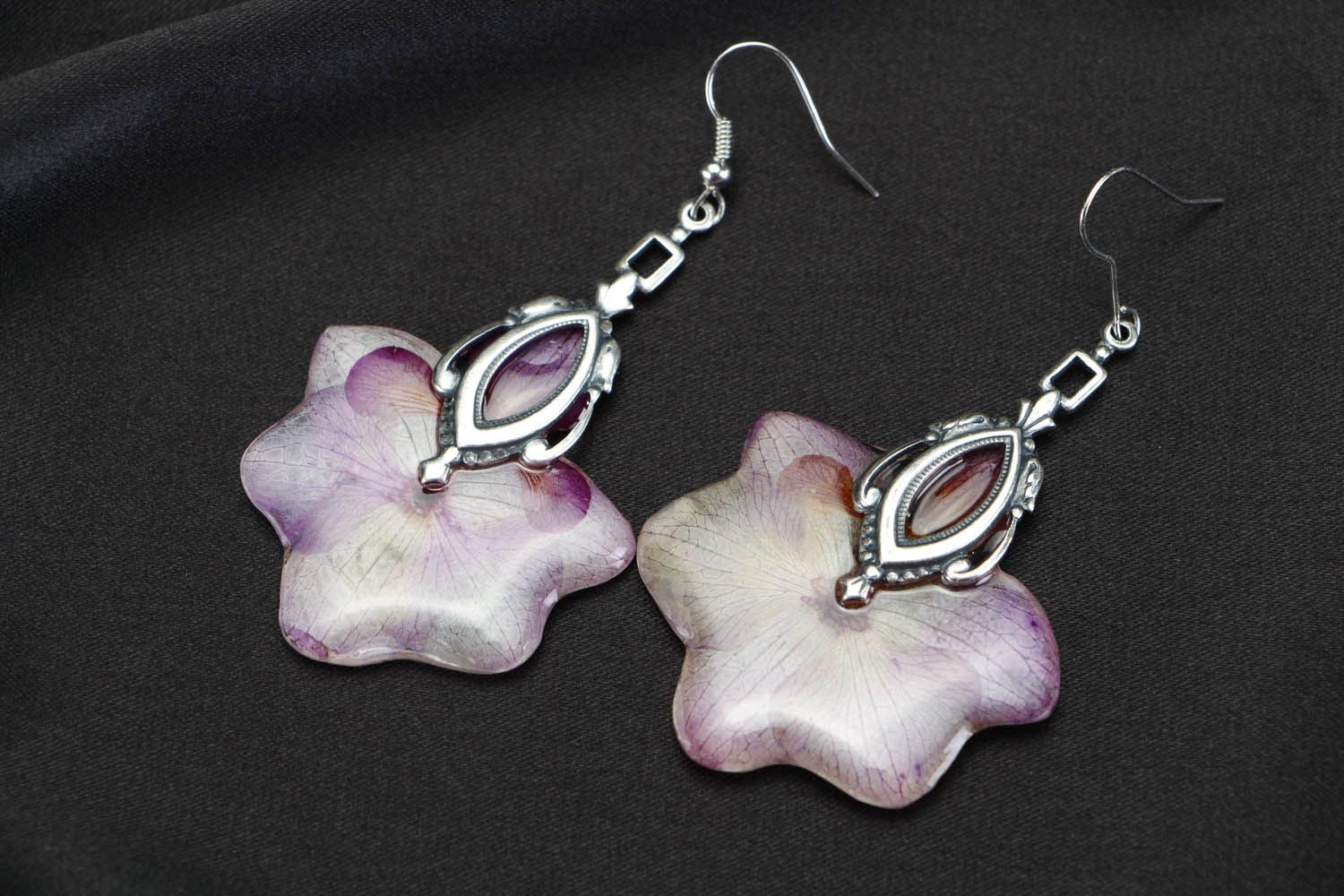 Earrings with orchids in jewelry resin photo 2