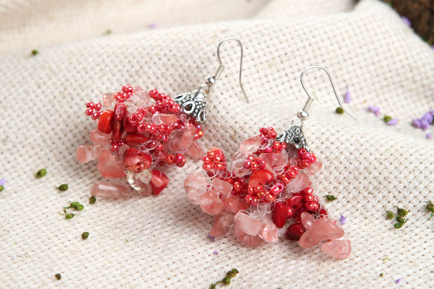 Unusual handmade gemstone bead earrings long beaded earrings gifts for her photo 1