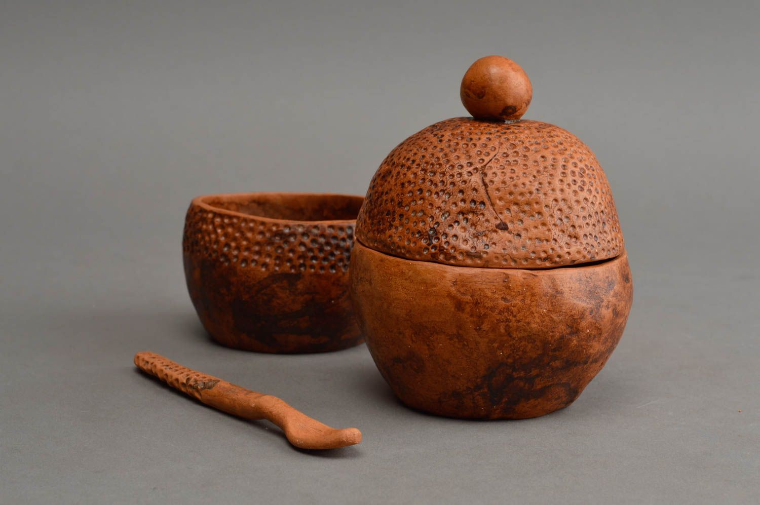 Handmade kleiner Löffel Keramik Zuckerdose Salz Dose Keramik Set  in Braun foto 3