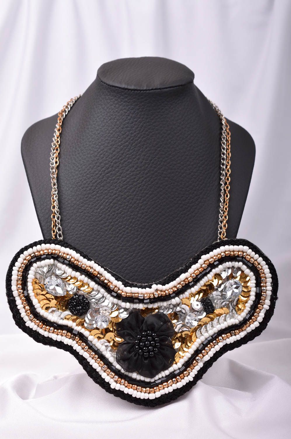 Collier massif Bijou fait main avec strass perles de rocaille Cadeau femme photo 1
