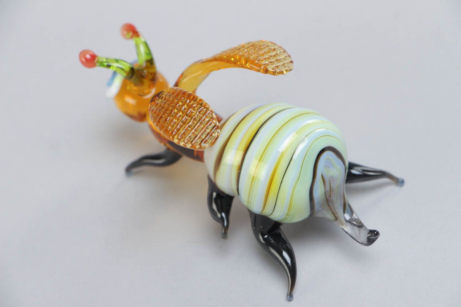 Handmade designer collectible miniature lampwork glass figurine of colorful bee photo 4