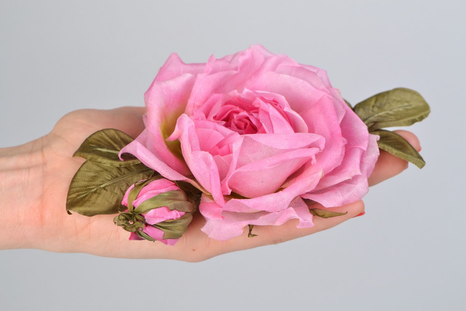 Grande broche fleur en soie couleur rose de créateur faite main Rose sauvage photo 2