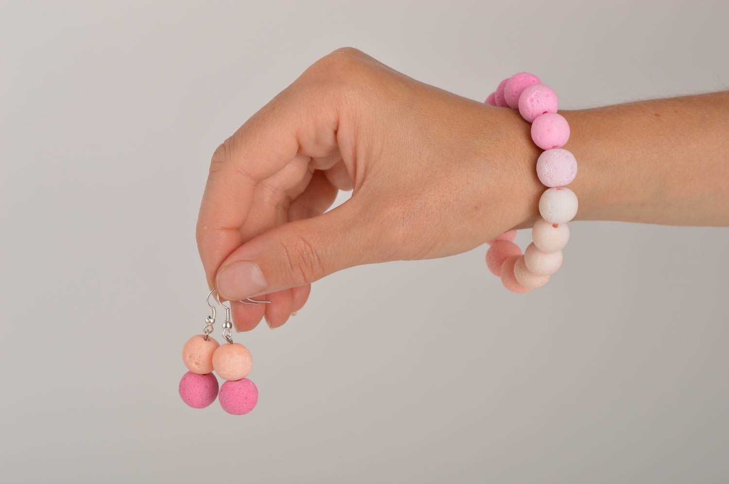 Wrist bracelet fashion earrings polymer clay jewelry pink beads women jewelry  photo 2