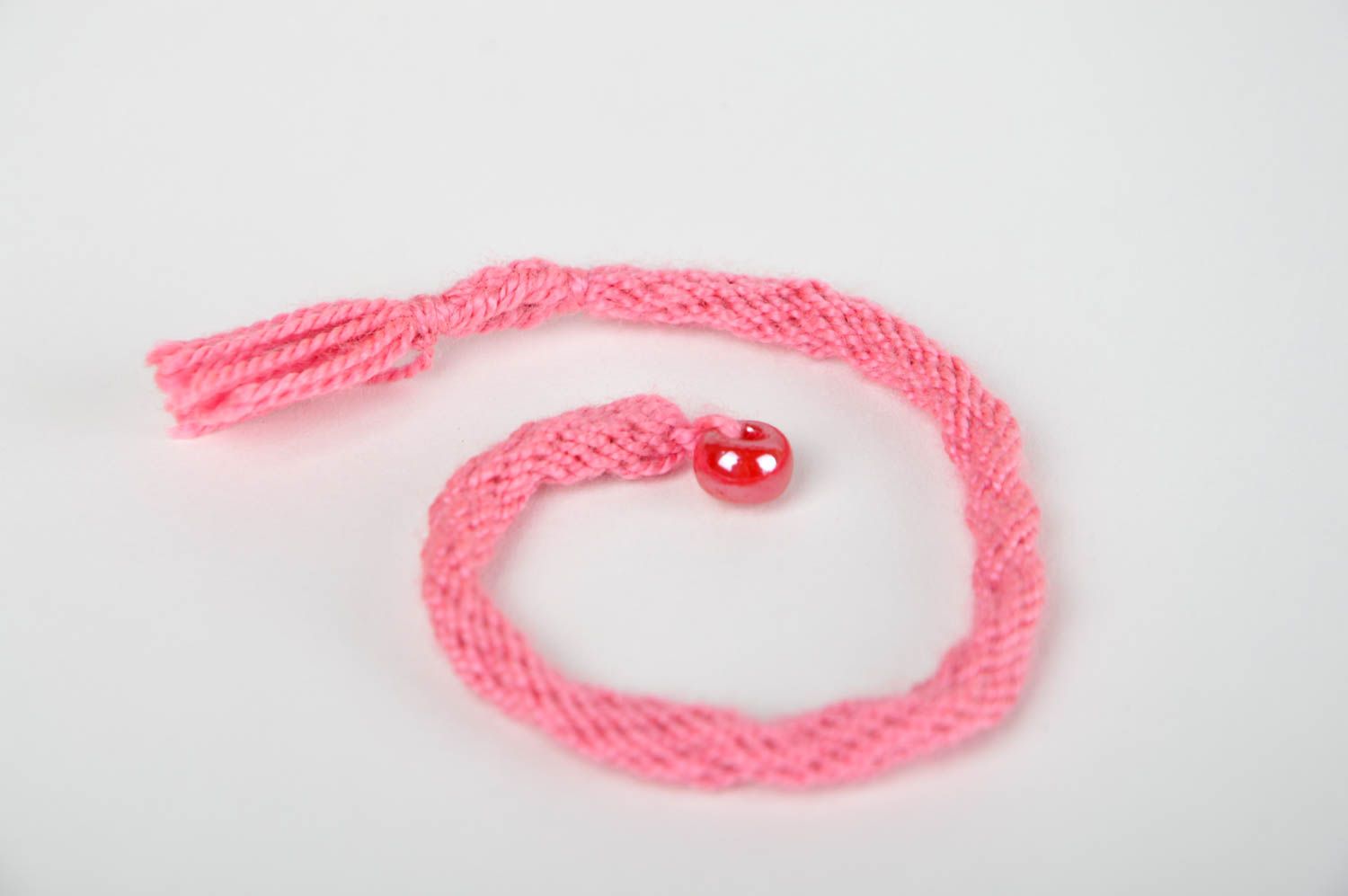 Bracelet textile Bijou fait main tricot rose perles fantaisie Accessoire femme photo 3