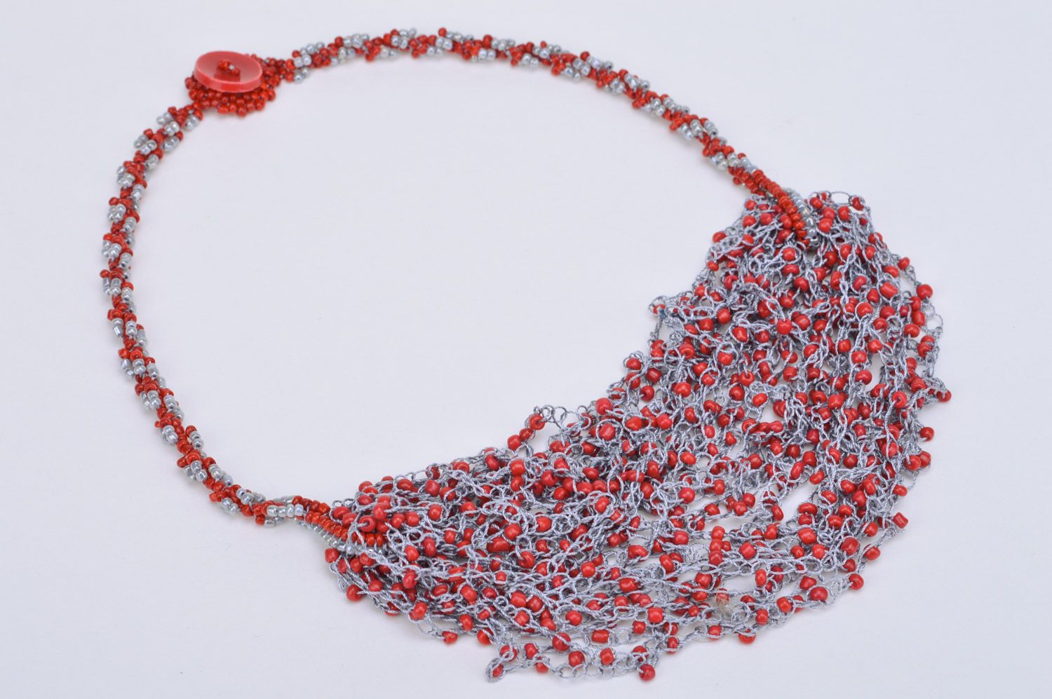 Künstlerisches tolles rotes Collier aus Glasperlen für echte Modedame Handarbeit foto 2