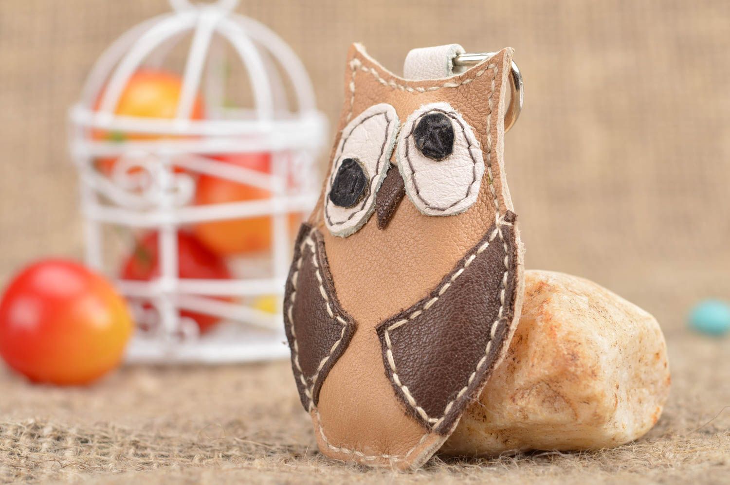 Beautiful blue handmade designer leather keychain for kids and adults Owl photo 1
