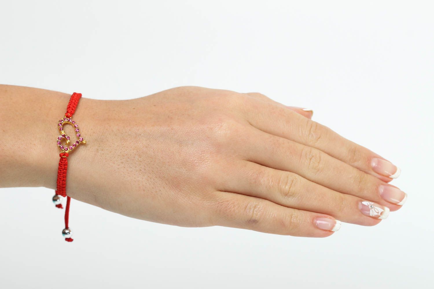 Bracelet en fils Bijou fait main coeur design rouge fin Accessoire femme photo 5