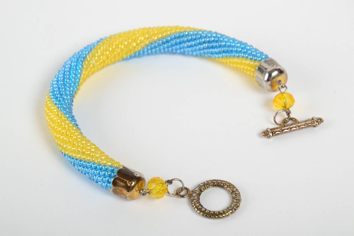 Bracelet spirale jaune bleu Bijou fait main perles de rocaille Cadeau femme photo 3