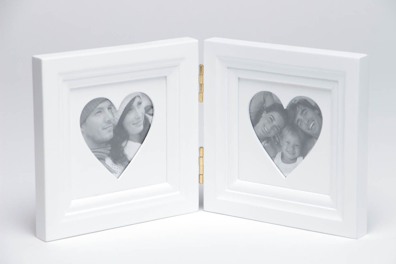 Marco para fotos de dos corazones de enamorados artesanal blanco original libro foto 2